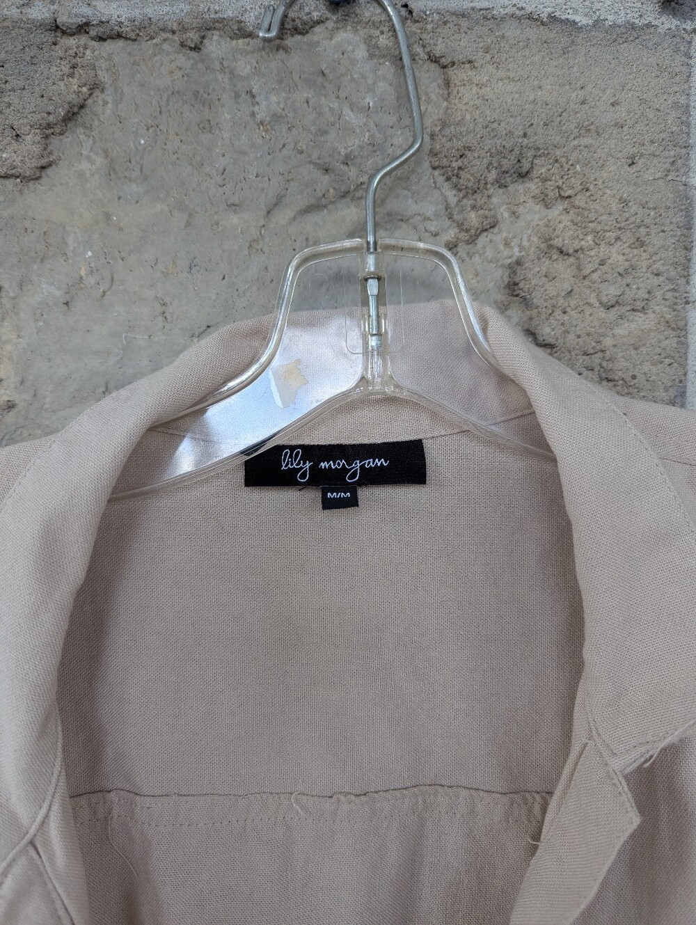 Linen/Viscose Blend Light Beige Short-Sleeve Women's Short Button-Up Shirt - Picture 3 of 4